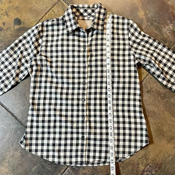 Banana Republic Soft Wash Shirt 100% Cotton Gray White Plaid Button Up Petite M - Picture 3 of 10